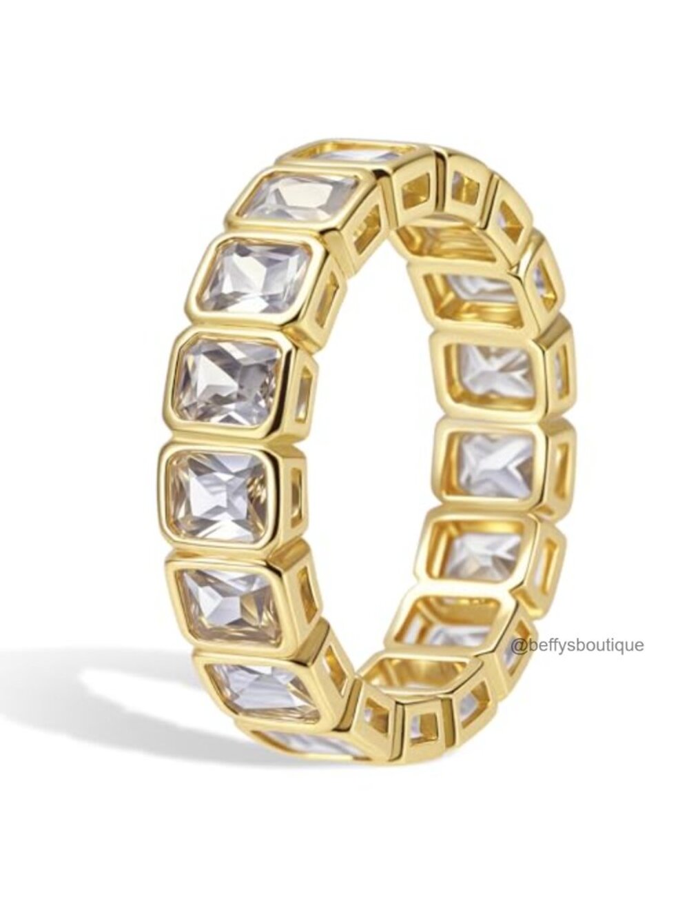 Gold Plated Baguette Eternity Wedding Band Ring Cubic Zirconia Stackable